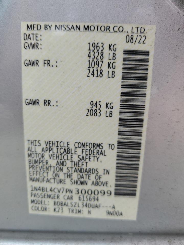 2023 NISSAN ALTIMA SR VIN:1N4BL4CV7PN300099