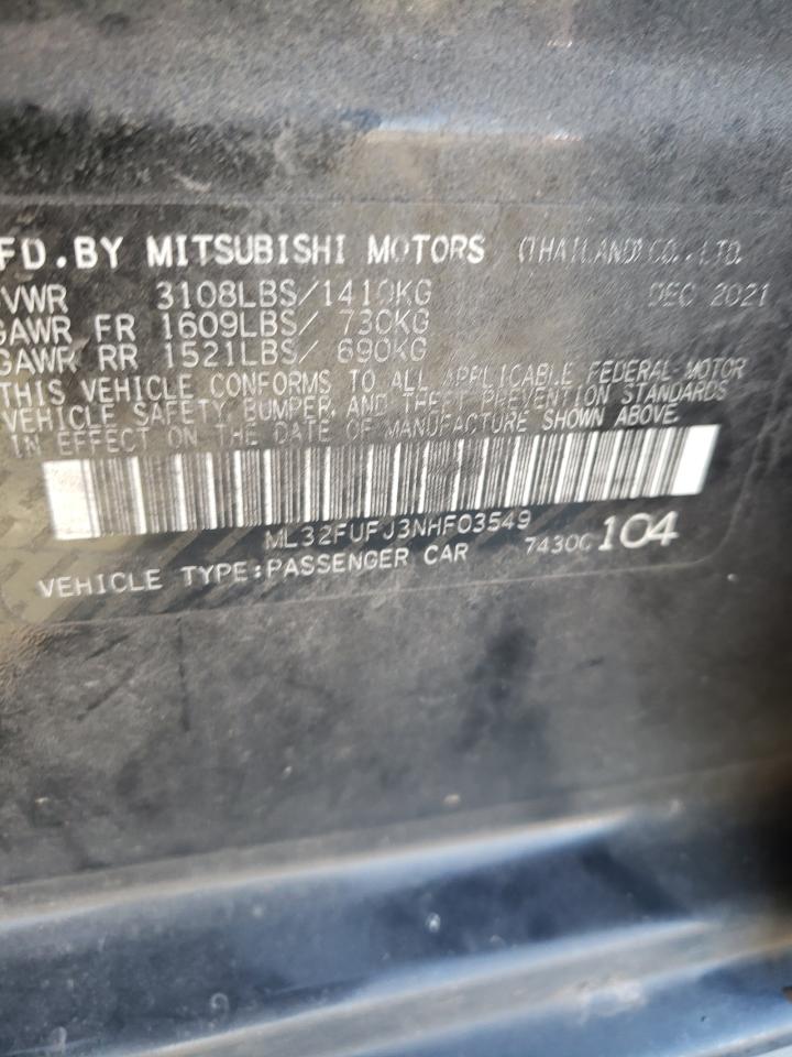 2022 MITSUBISHI MIRAGE G4 ES VIN:ML32FUFJ3NHF03549