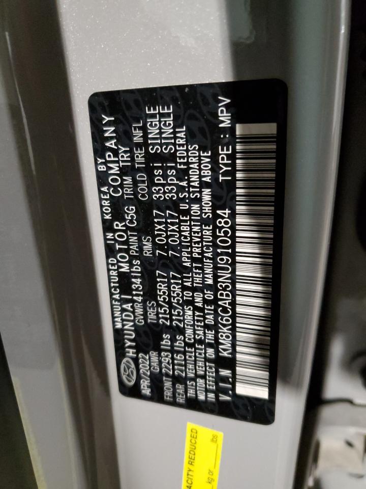 2022 HYUNDAI KONA SEL VIN:KM8K6CAB3NU910584