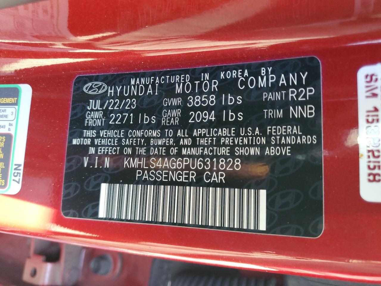 2023 HYUNDAI ELANTRA SEL VIN:KMHLS4AG6PU631828