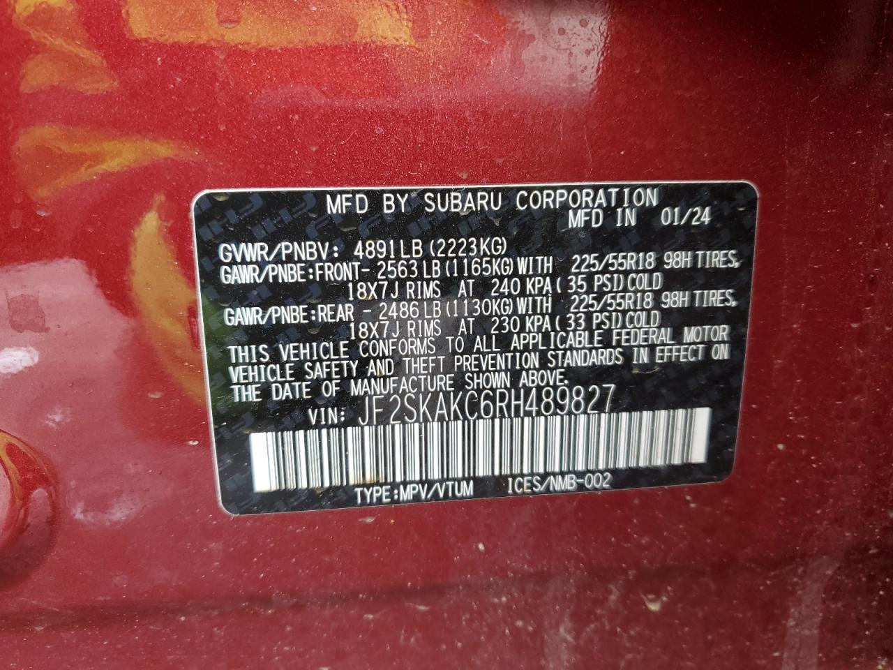 2024 SUBARU FORESTER LIMITED VIN:JF2SKAKC6RH489827