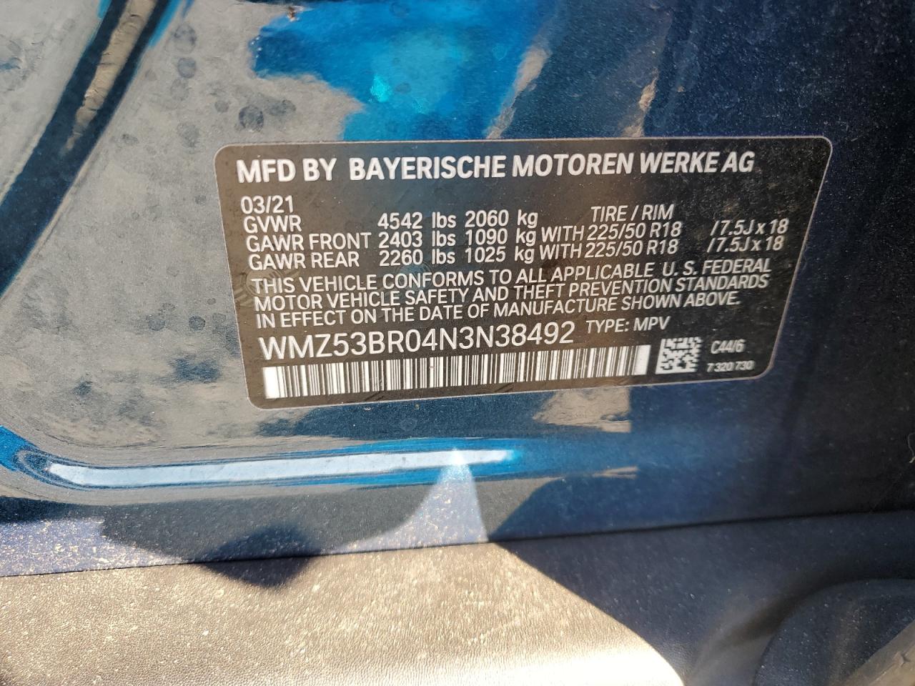 2022 MINI COOPER S COUNTRYMAN VIN:WMZ53BR04N3N38492