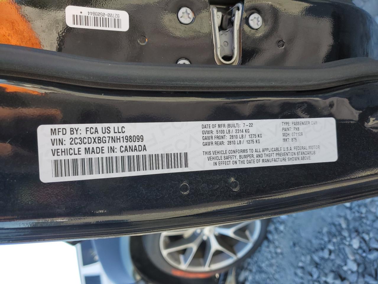 2022 DODGE CHARGER SXT VIN:2C3CDXBG7NH198099