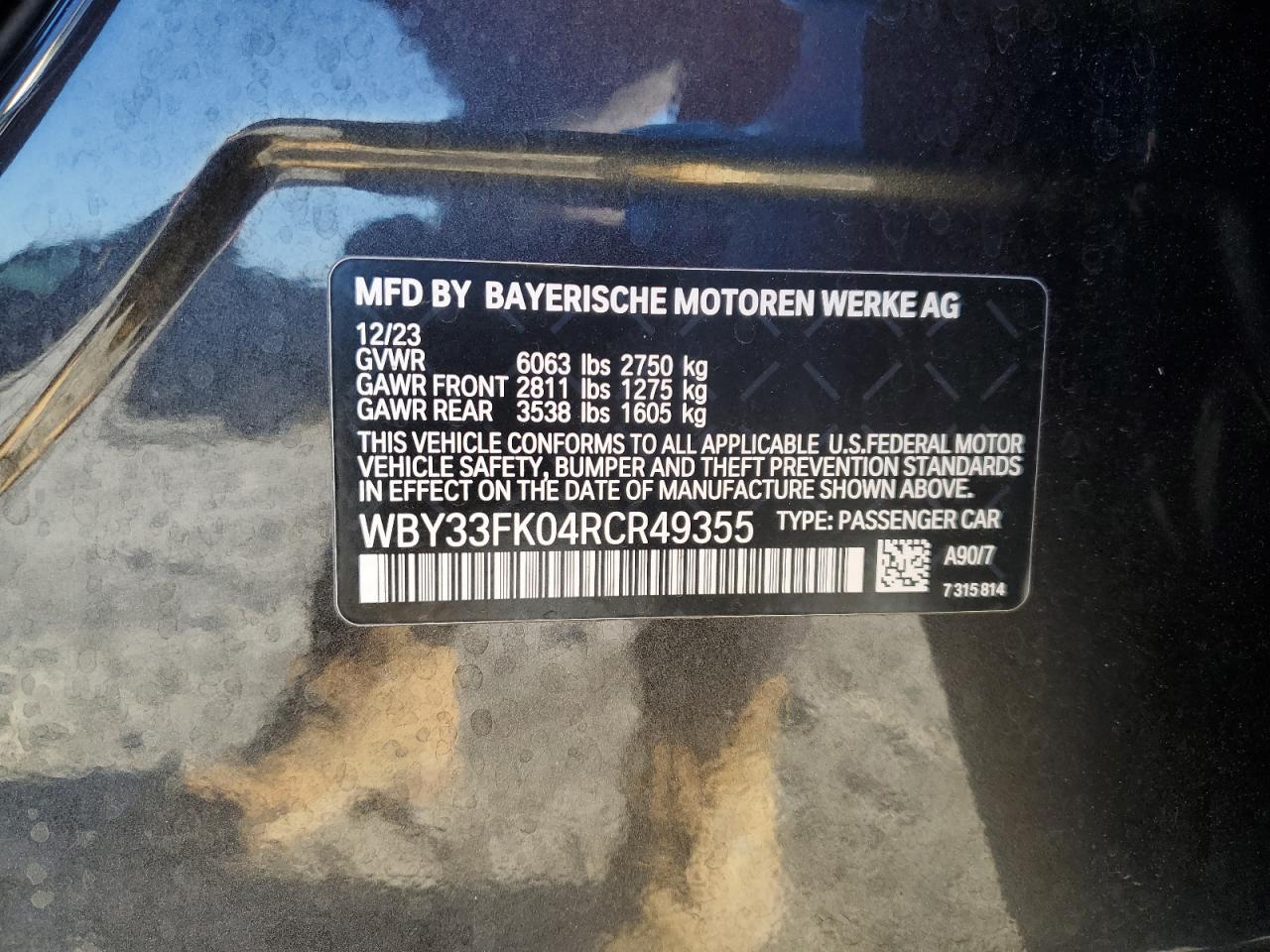 2024 BMW I5 EDRIVE 40 VIN:WBY33FK04RCR49355