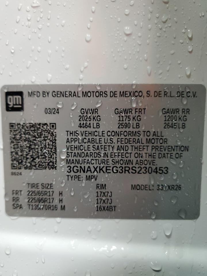 2024 CHEVROLET EQUINOX LT VIN:3GNAXKEG3RS230453