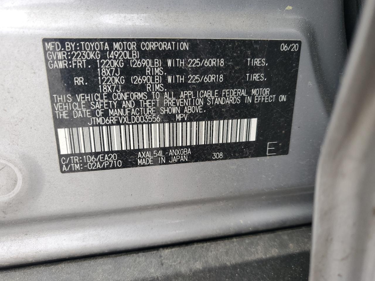 2022 TOYOTA RAV4 LIMITED VIN:JTMD6RFVXLD003556