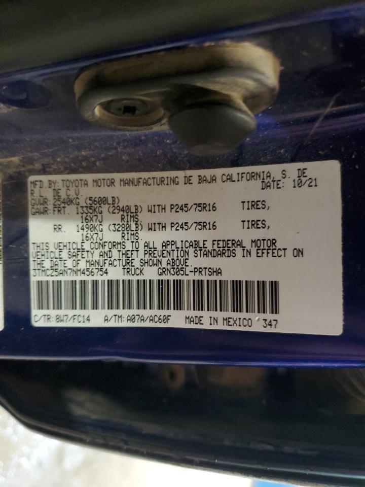 2022 TOYOTA TACOMA DOUBLE CAB VIN:3TMCZ5AN7NM456754