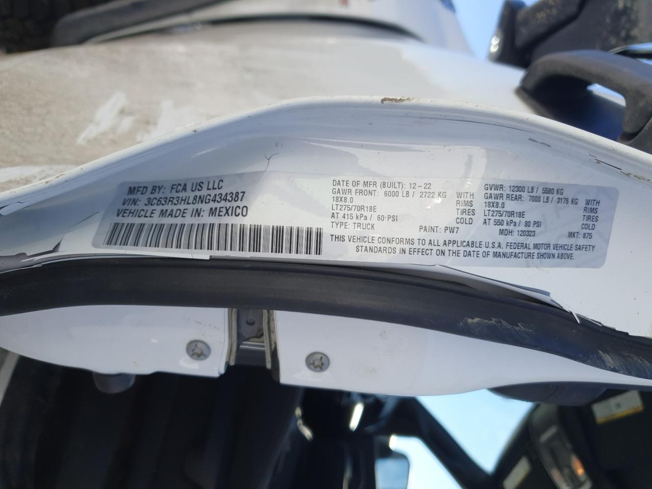 2022 RAM 3500 BIG HORN/LONE STAR VIN:3C63R3HL8NG434387