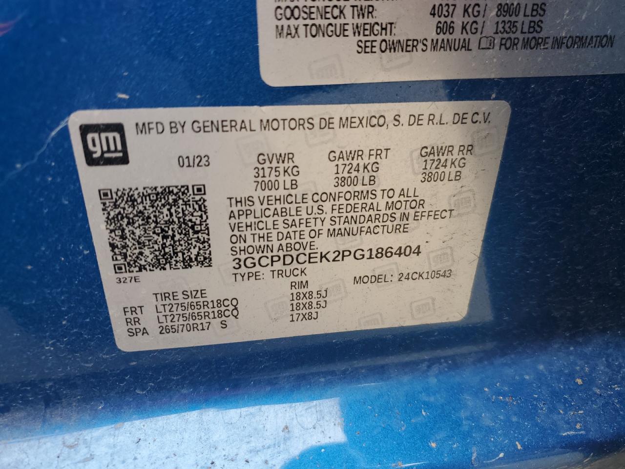 2023 CHEVROLET SILVERADO K1500 TRAIL BOSS CUSTOM VIN:3GCPDCEK2PG186404