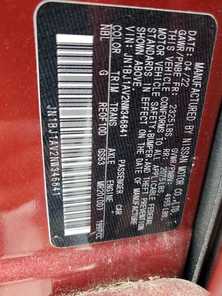 2022 NISSAN ROGUE SPORT S VIN:JN1BJ1AV2NW346841