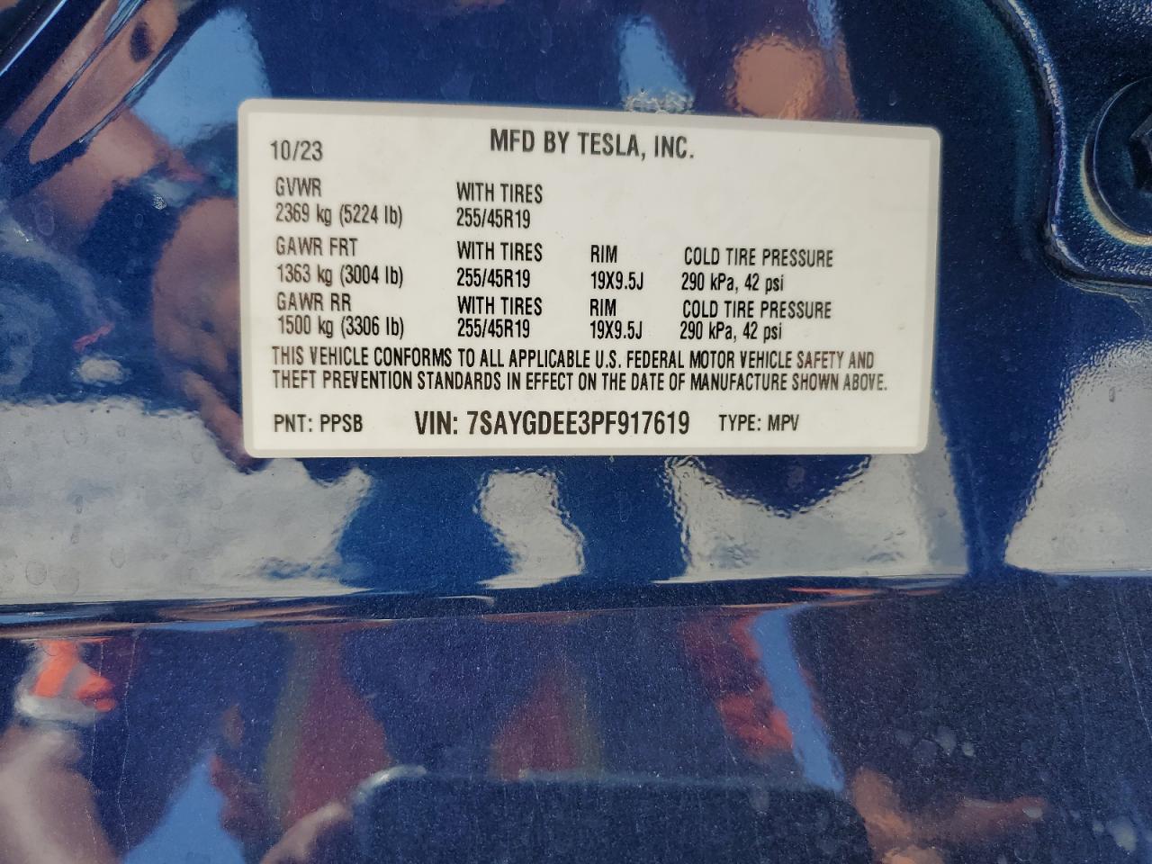 2023 TESLA MODEL Y VIN:7SAYGDEE3PF917619