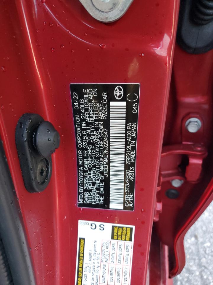 2022 TOYOTA COROLLA LE VIN:JTDEPMAE7NJ224547