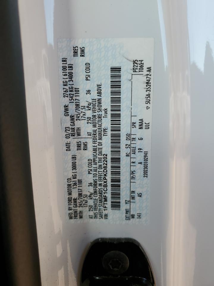 2023 FORD F150 VIN:1FTMF1CBXPKD82202