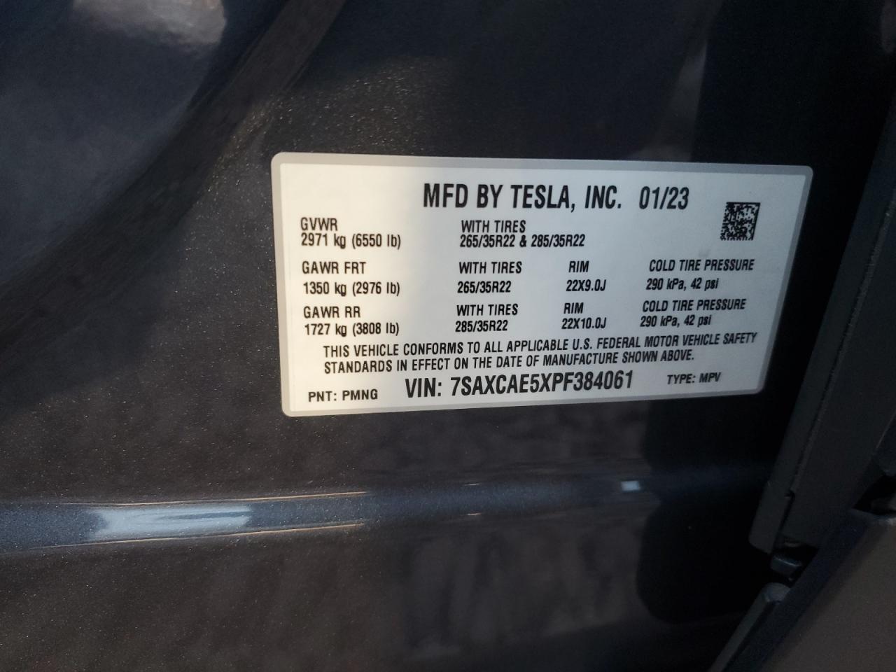 2023 TESLA MODEL X VIN:7SAXCAE5XPF384061