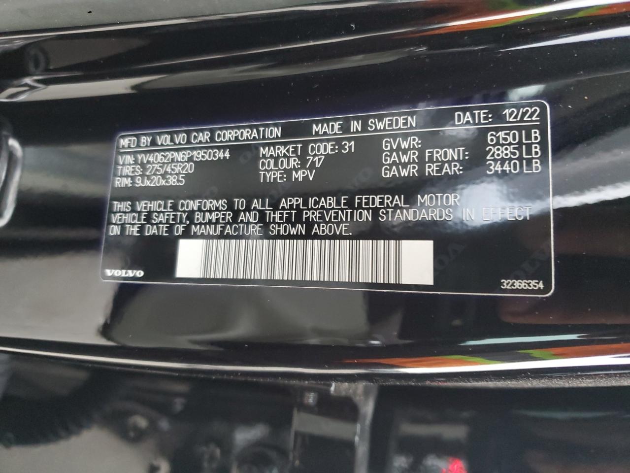 2023 VOLVO XC90 PLUS VIN:YV4062PN6P1950344