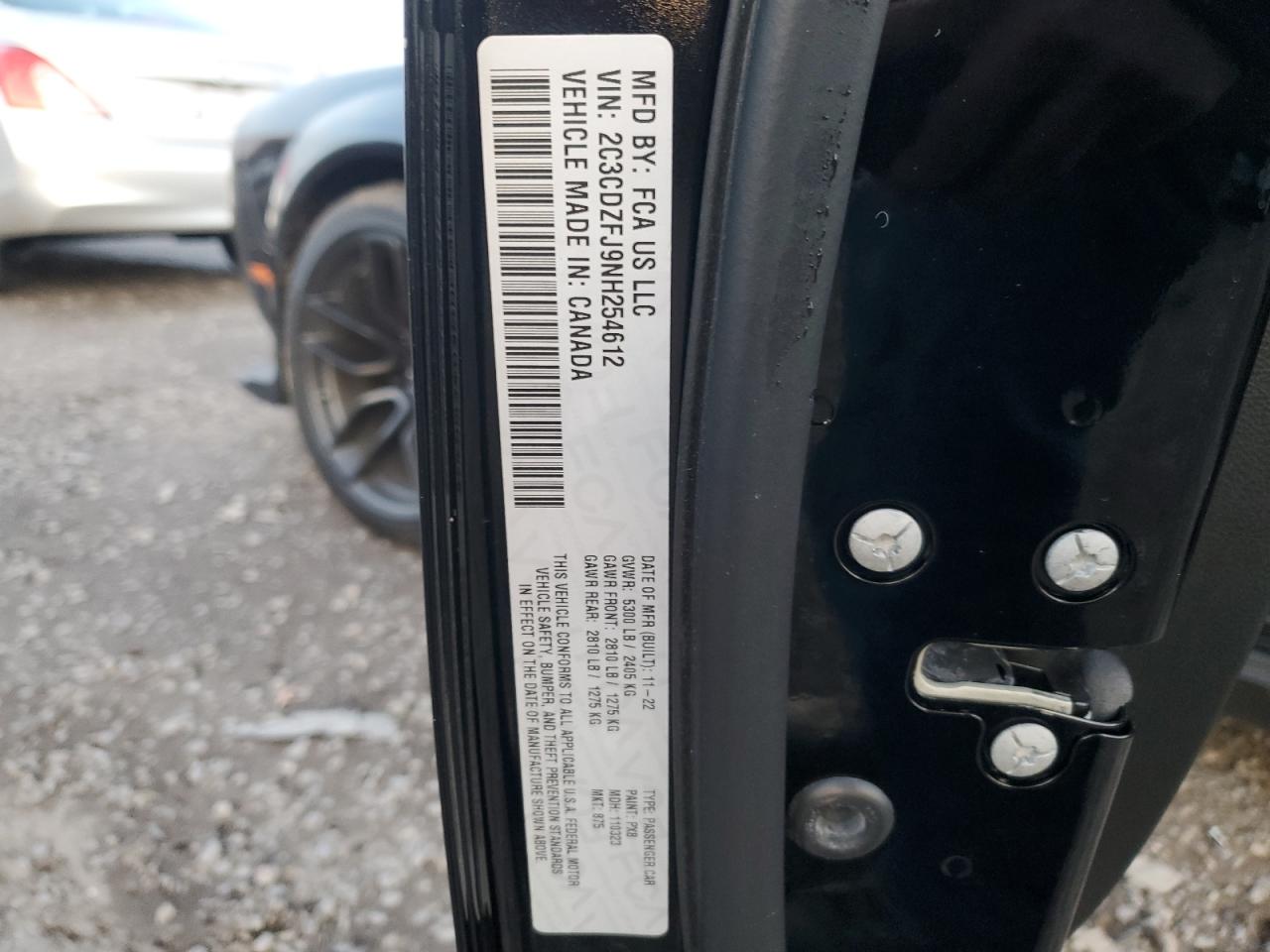 2022 DODGE CHALLENGER R/T SCAT PACK VIN:2C3CDZFJ9NH254612