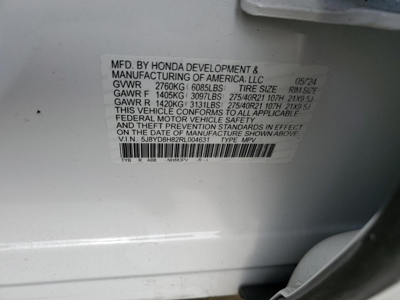 2024 ACURA MDX TYPE S ADVANCE VIN:5J8YD8H82RL004631