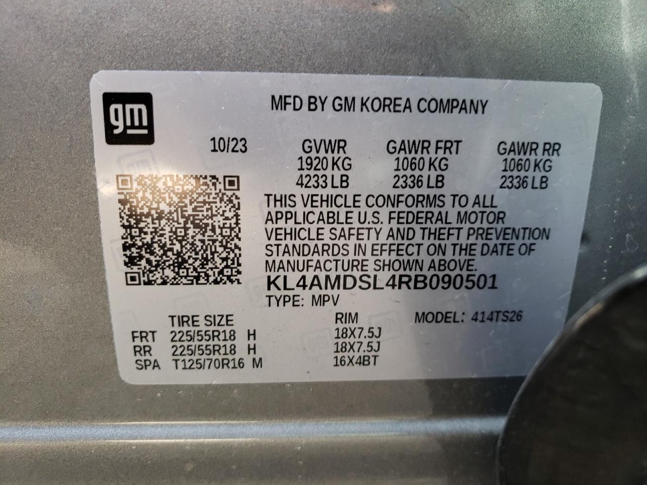 2024 BUICK ENCORE GX SPORT TOURING VIN:KL4AMDSL4RB090501