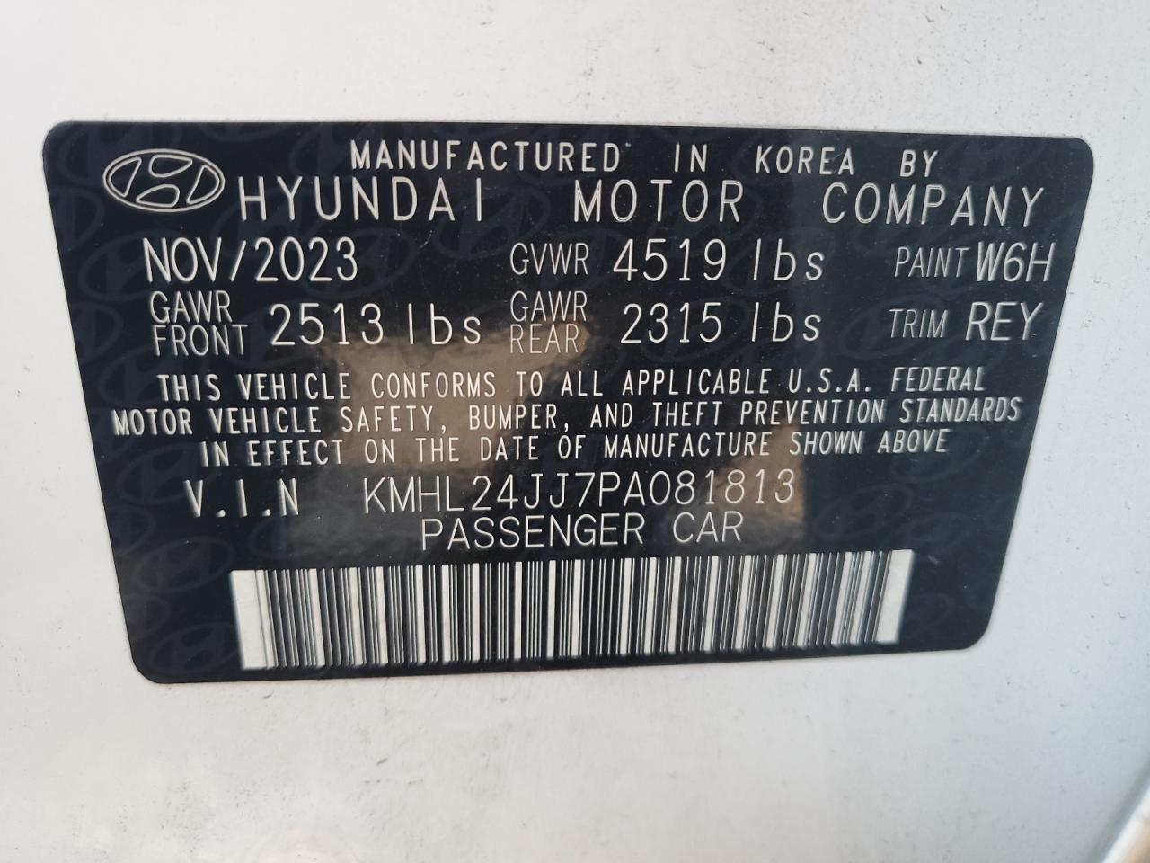 2023 HYUNDAI SONATA HYBRID VIN:KMHL24JJ7PA081813