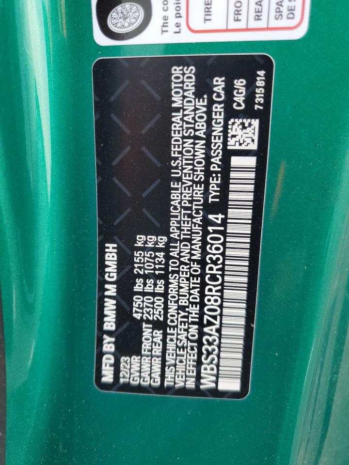 2024 BMW M4 COMPETITION VIN:WBS33AZ08RCR36014