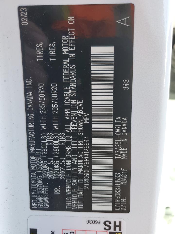 2023 LEXUS NX 350 VIN:2T2KGCEZ6PC026644