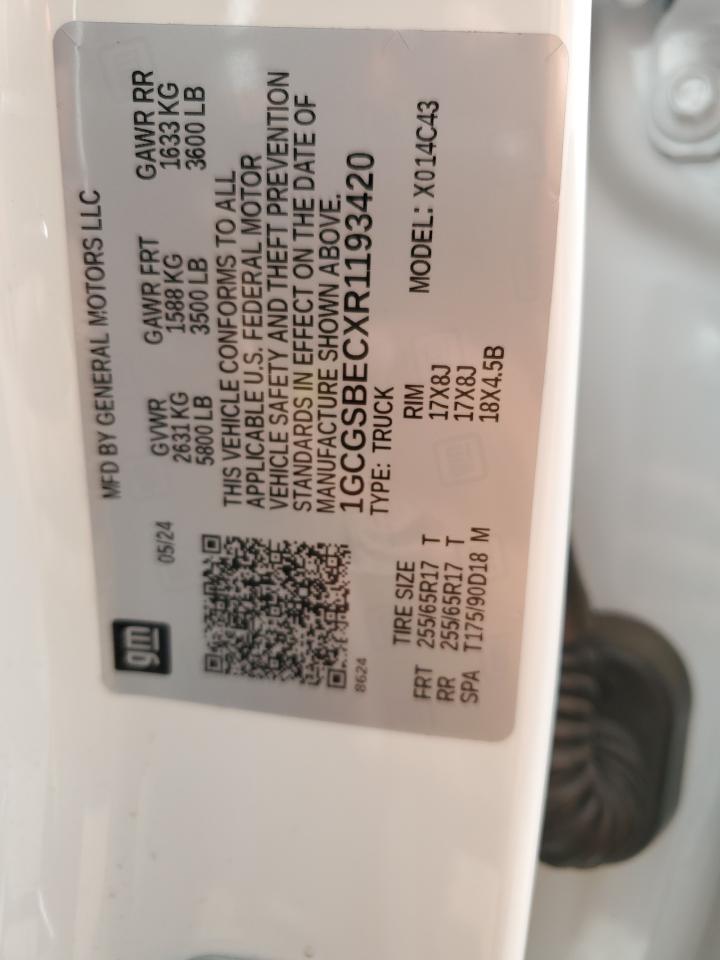 2024 CHEVROLET COLORADO VIN:1GCGSBECXR1193420