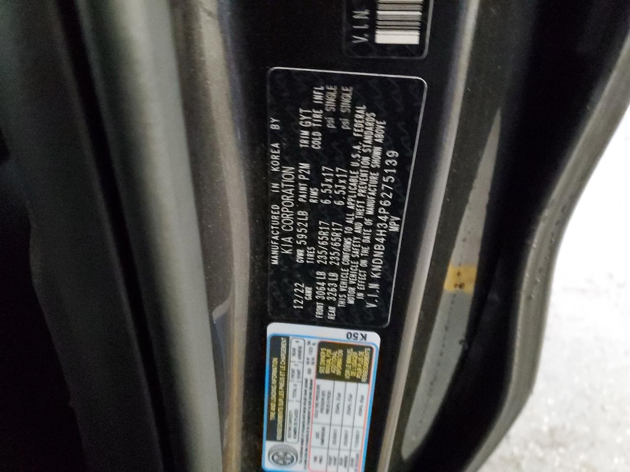 2023 KIA CARNIVAL LX VIN:KNDNB4H34P6275139