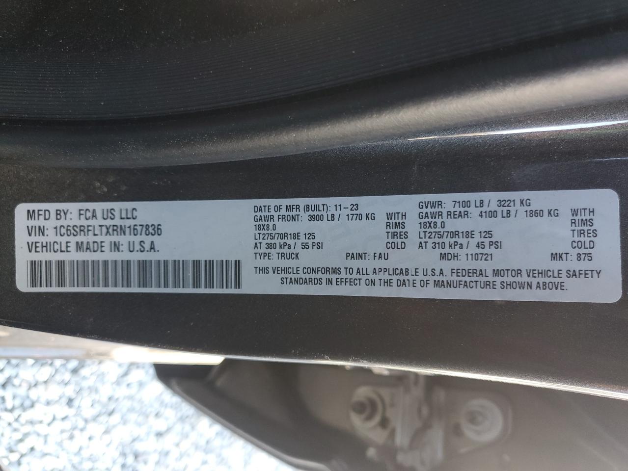 2024 RAM 1500 REBEL VIN:1C6SRFLTXRN167836