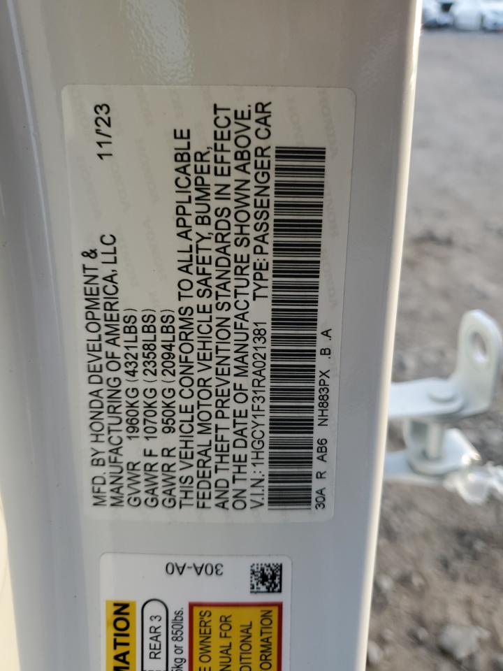 2024 HONDA ACCORD EX VIN:1HGCY1F31RA021381