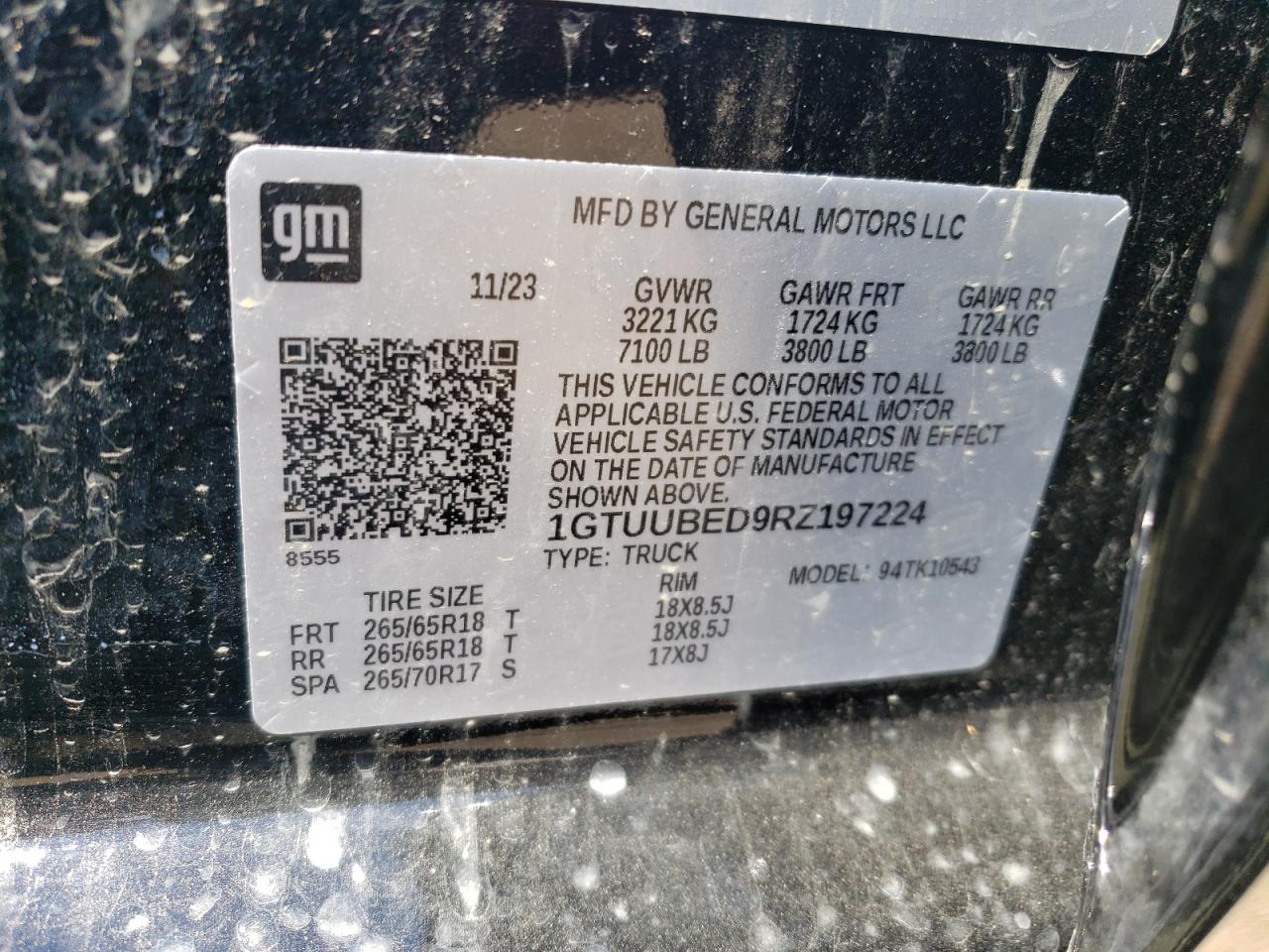 2024 GMC SIERRA K1500 SLE VIN:1GTUUBED9RZ197224