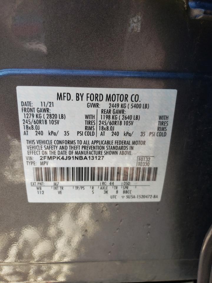 2022 FORD EDGE SEL VIN:2FMPK4J91NBA13127