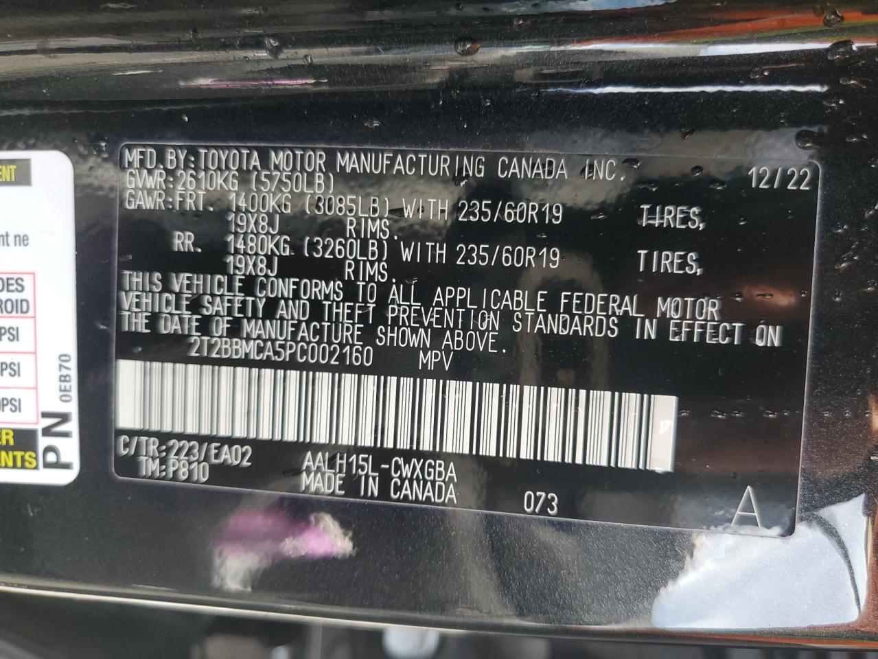 2023 LEXUS RX 350H BASE VIN:2T2BBMCA5PC002160