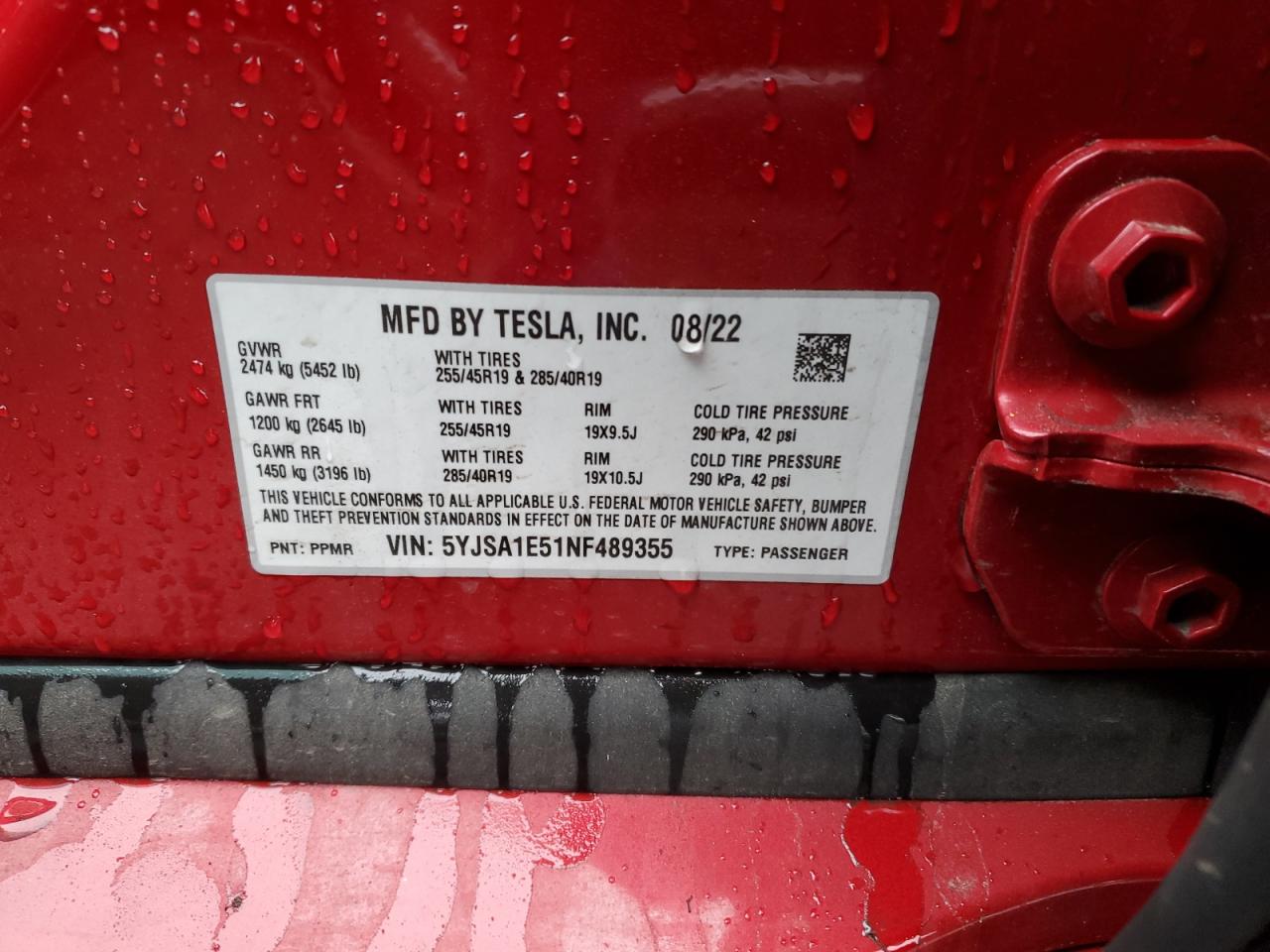 2022 TESLA MODEL S VIN:KNDEPCAA6M7215633