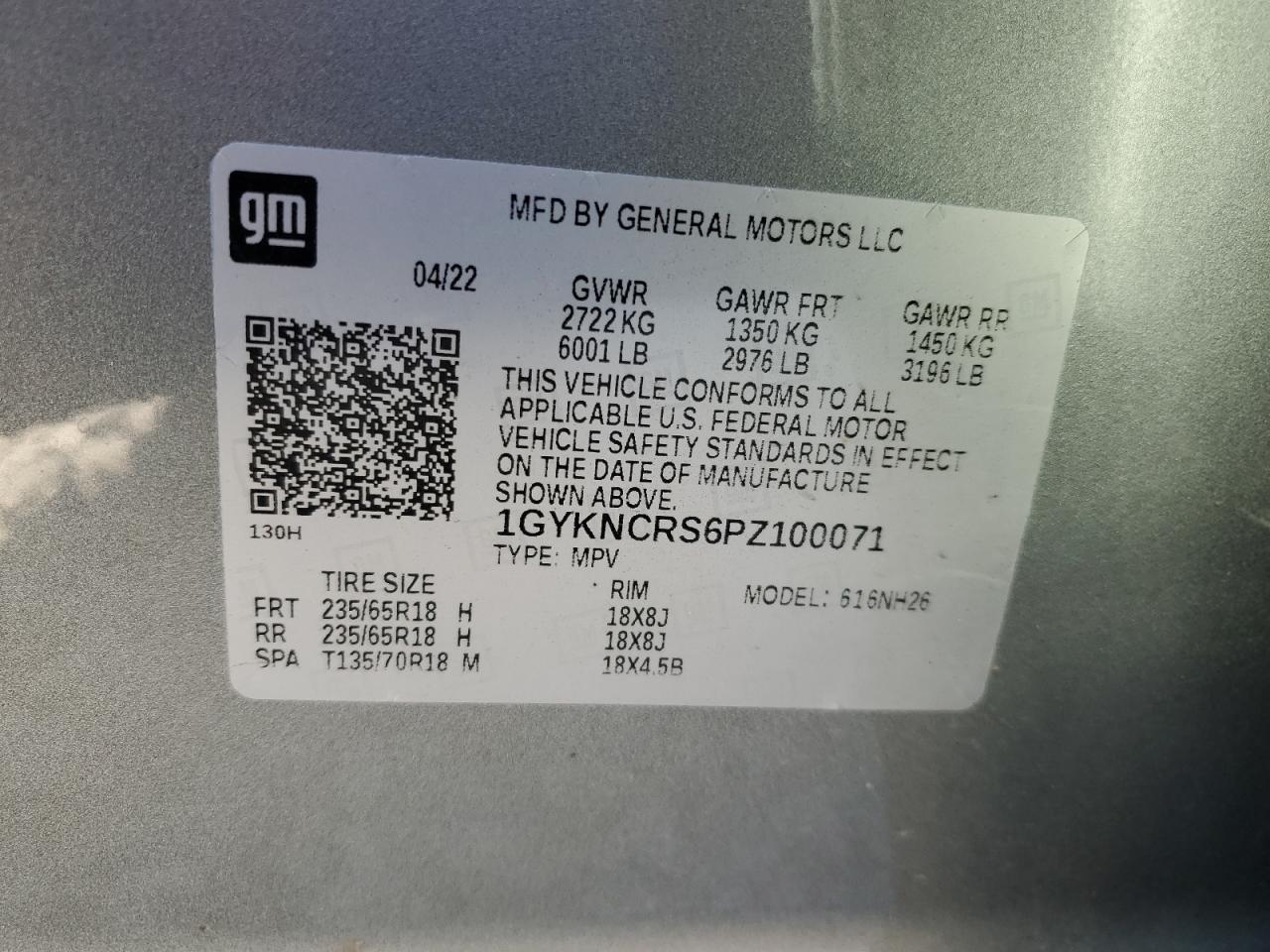 2023 CADILLAC XT5 PREMIUM LUXURY VIN:1GYKNCRS6PZ100071