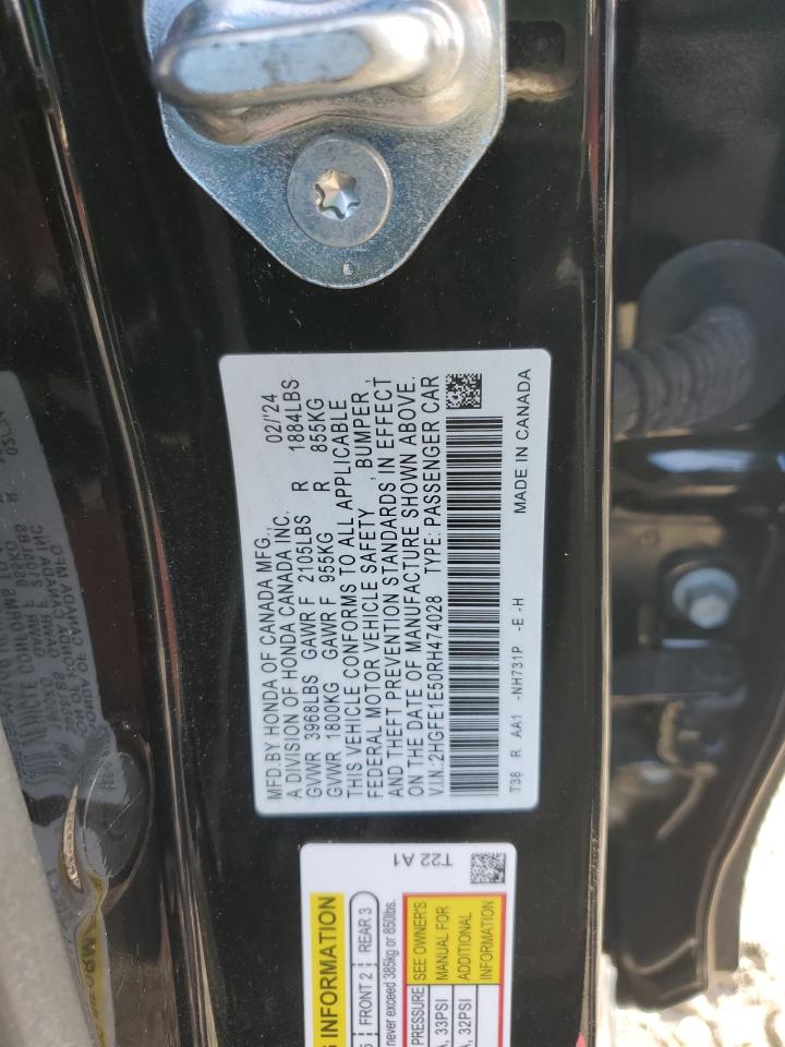 2024 HONDA CIVIC SI VIN:2HGFE1E50RH474028