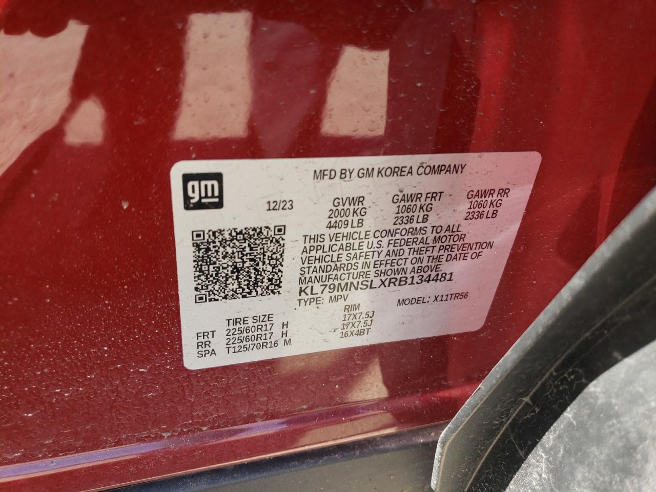 2024 CHEVROLET TRAILBLAZER LS VIN:KL79MNSLXRB134481