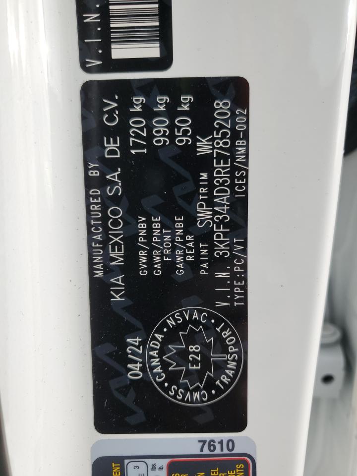2024 KIA FORTE EX VIN:3KPF34AD3RE785208