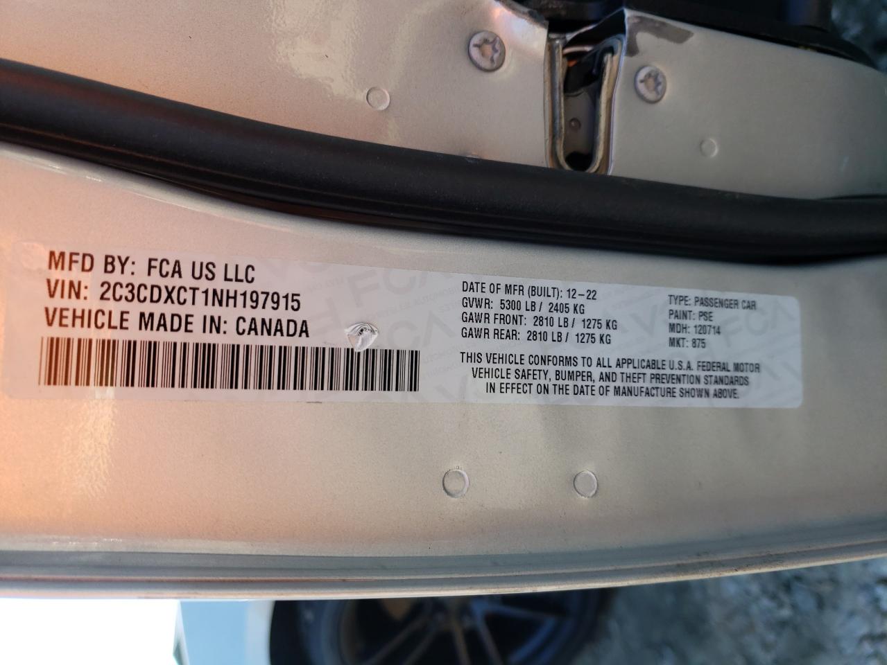 2022 DODGE CHARGER R/T VIN:2C3CDXCT1NH197915