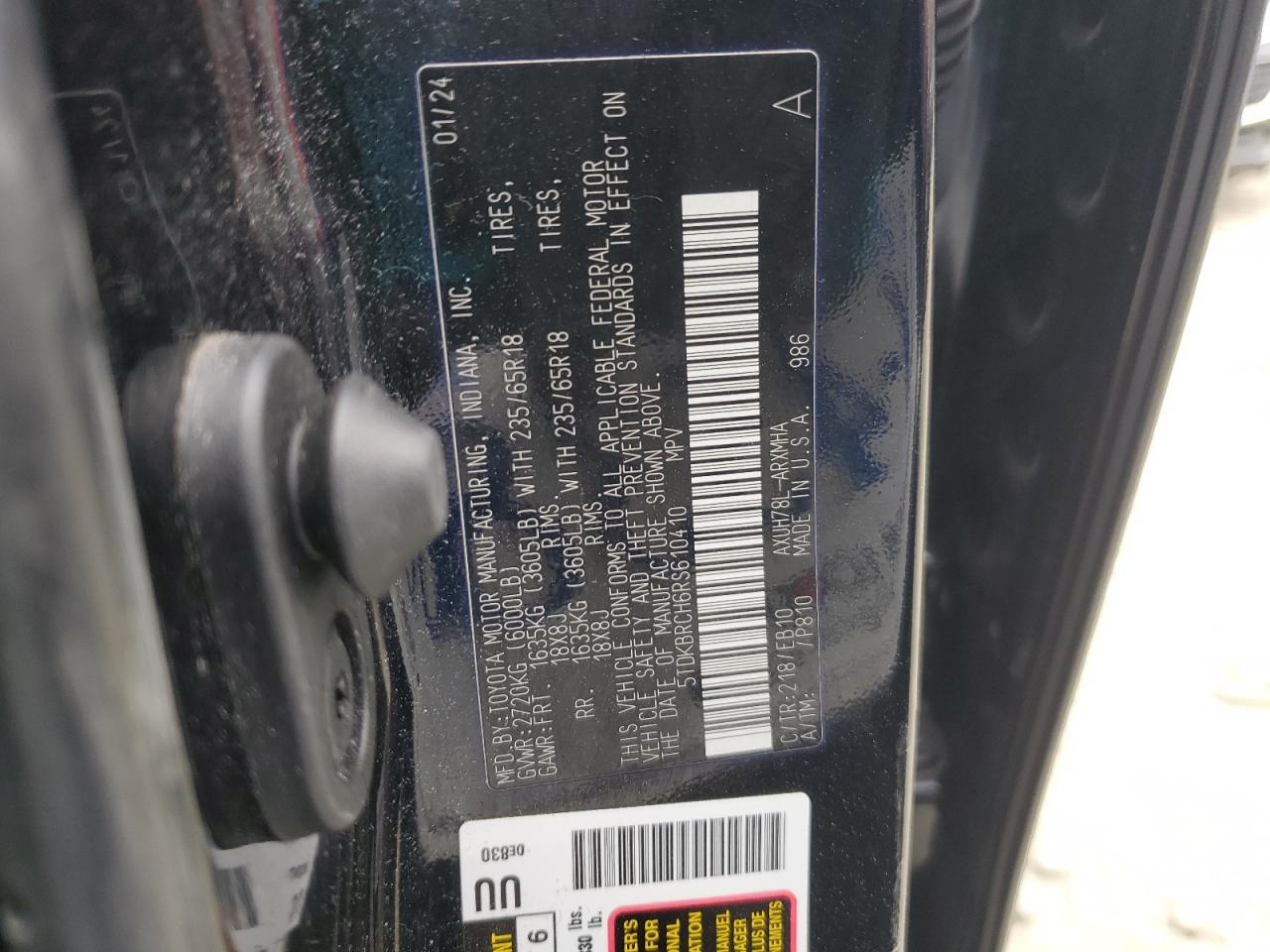 2024 TOYOTA HIGHLANDER HYBRID XLE VIN:5TDKBRCH6RS610410