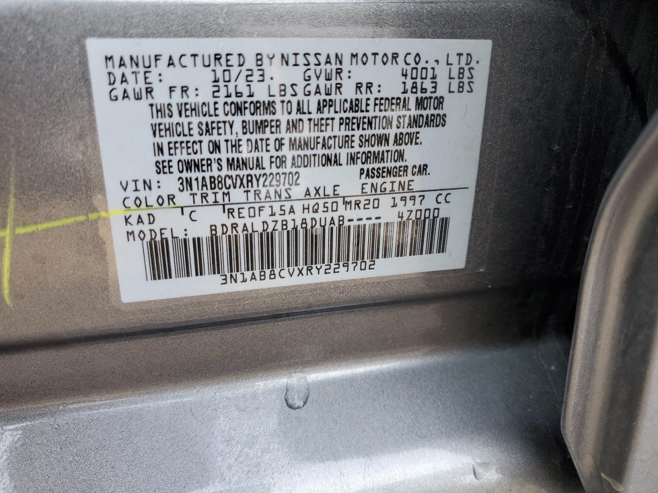 2024 NISSAN SENTRA SV VIN:3N1AB8CVXRY229702