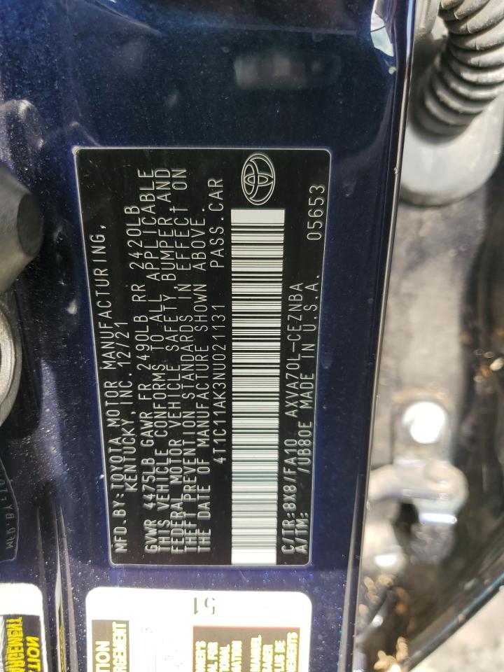 2022 TOYOTA CAMRY LE VIN:4T1C11AK3NU021131