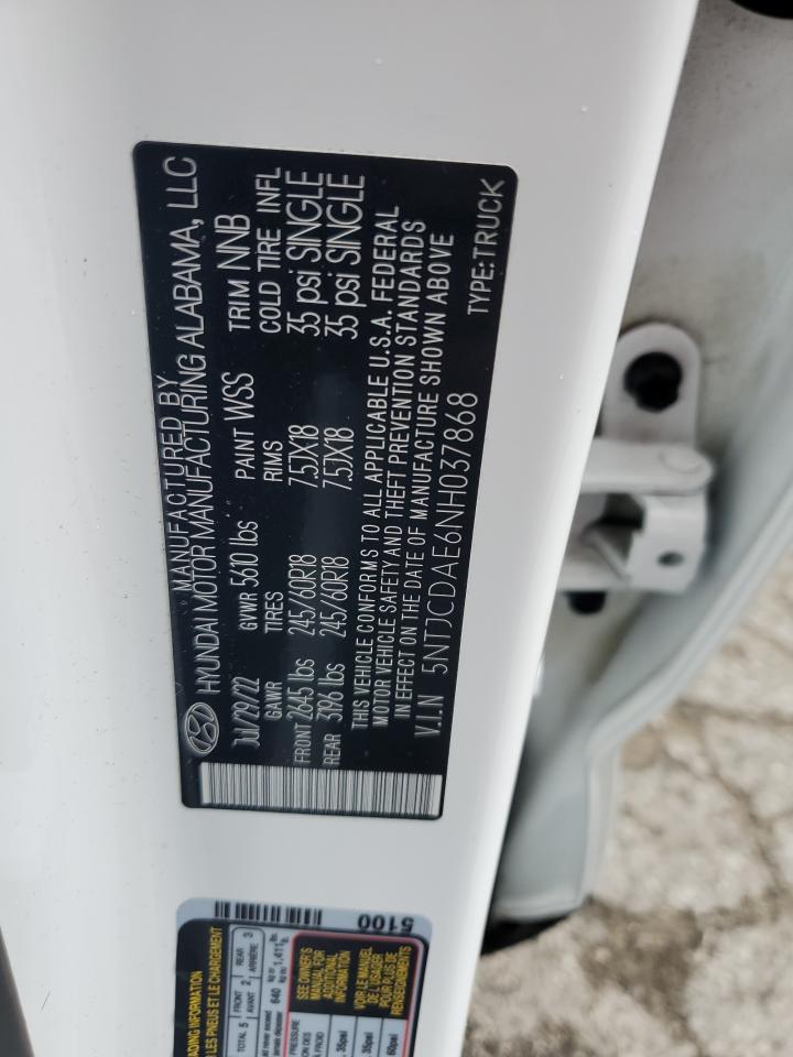 2022 HYUNDAI SANTA CRUZ SEL VIN:5NTJCDAE6NH037868