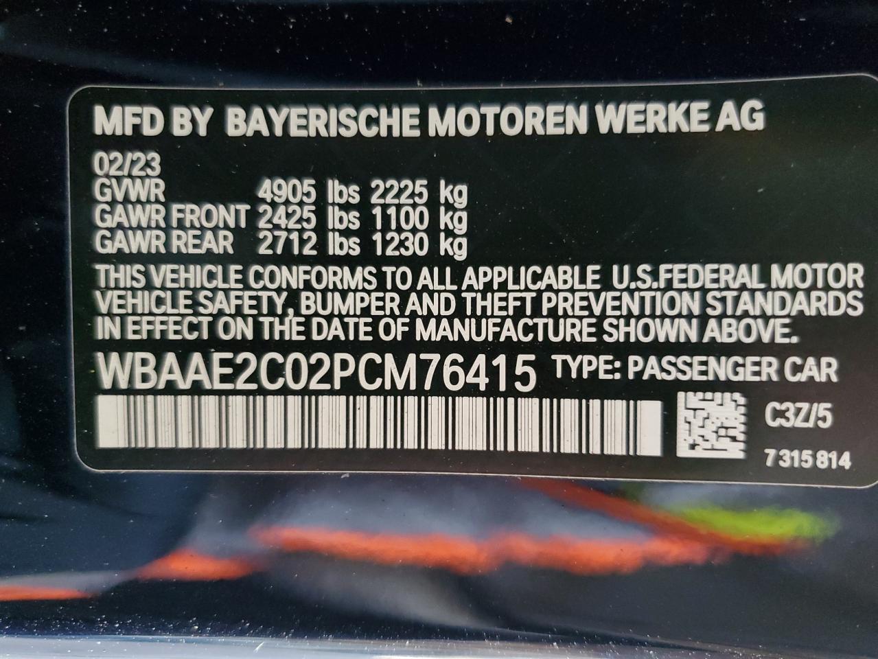 2023 BMW 840I VIN:WP0AA2A8XNS255297