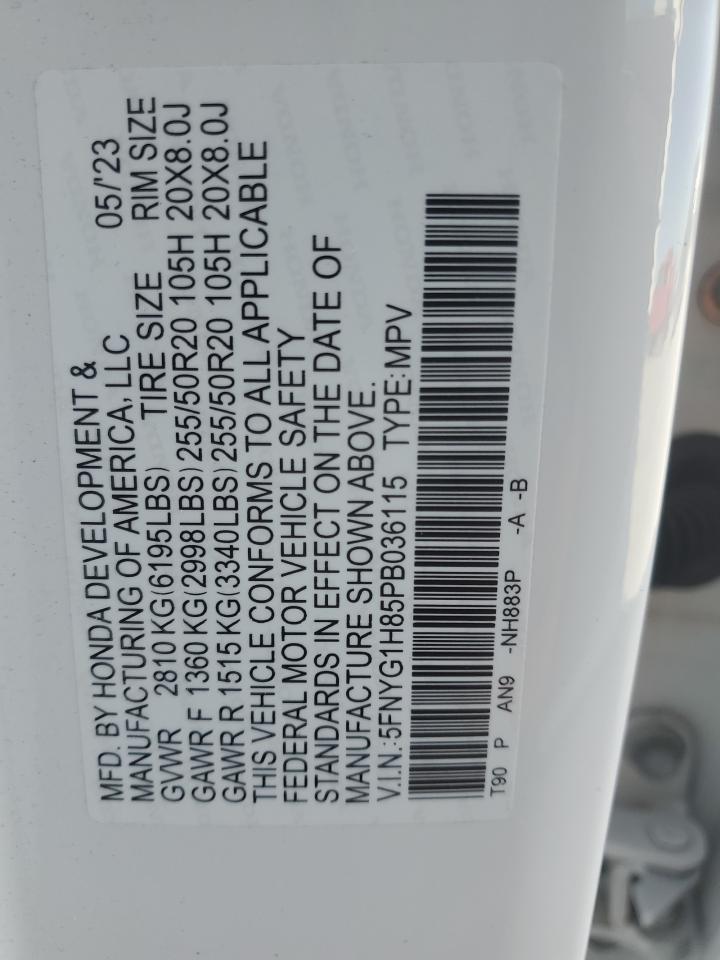 2023 HONDA PILOT ELITE VIN:5FNYG1H85PB036115