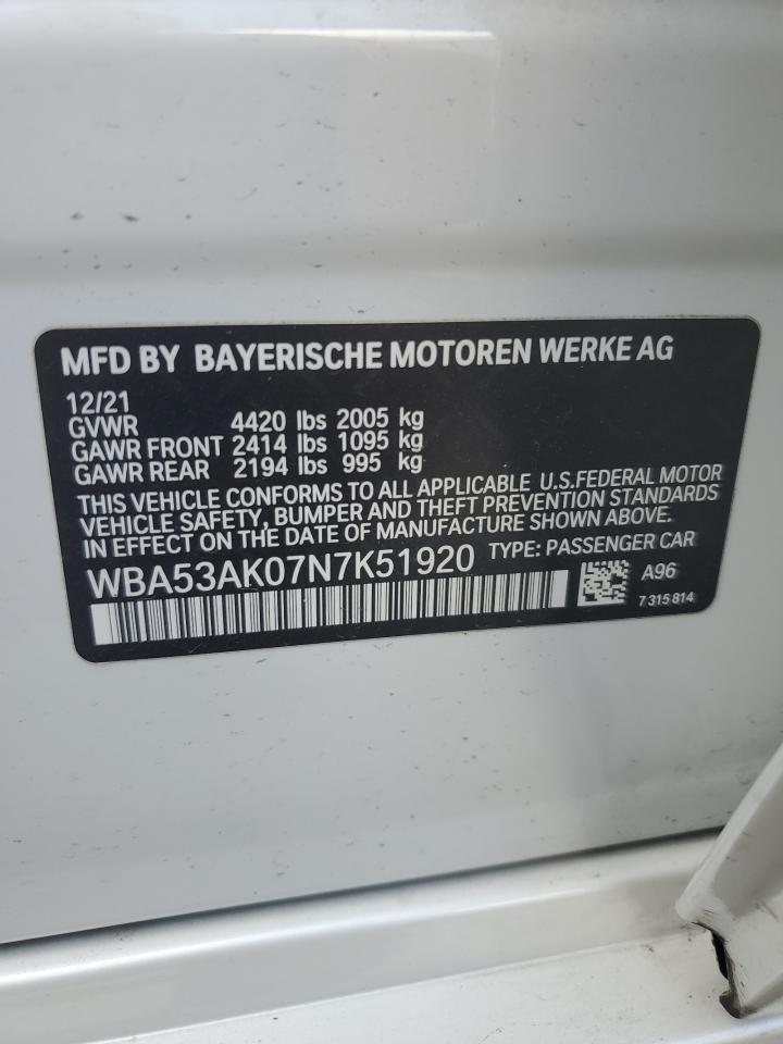 2022 BMW 228I VIN:WBA53AK07N7K51920