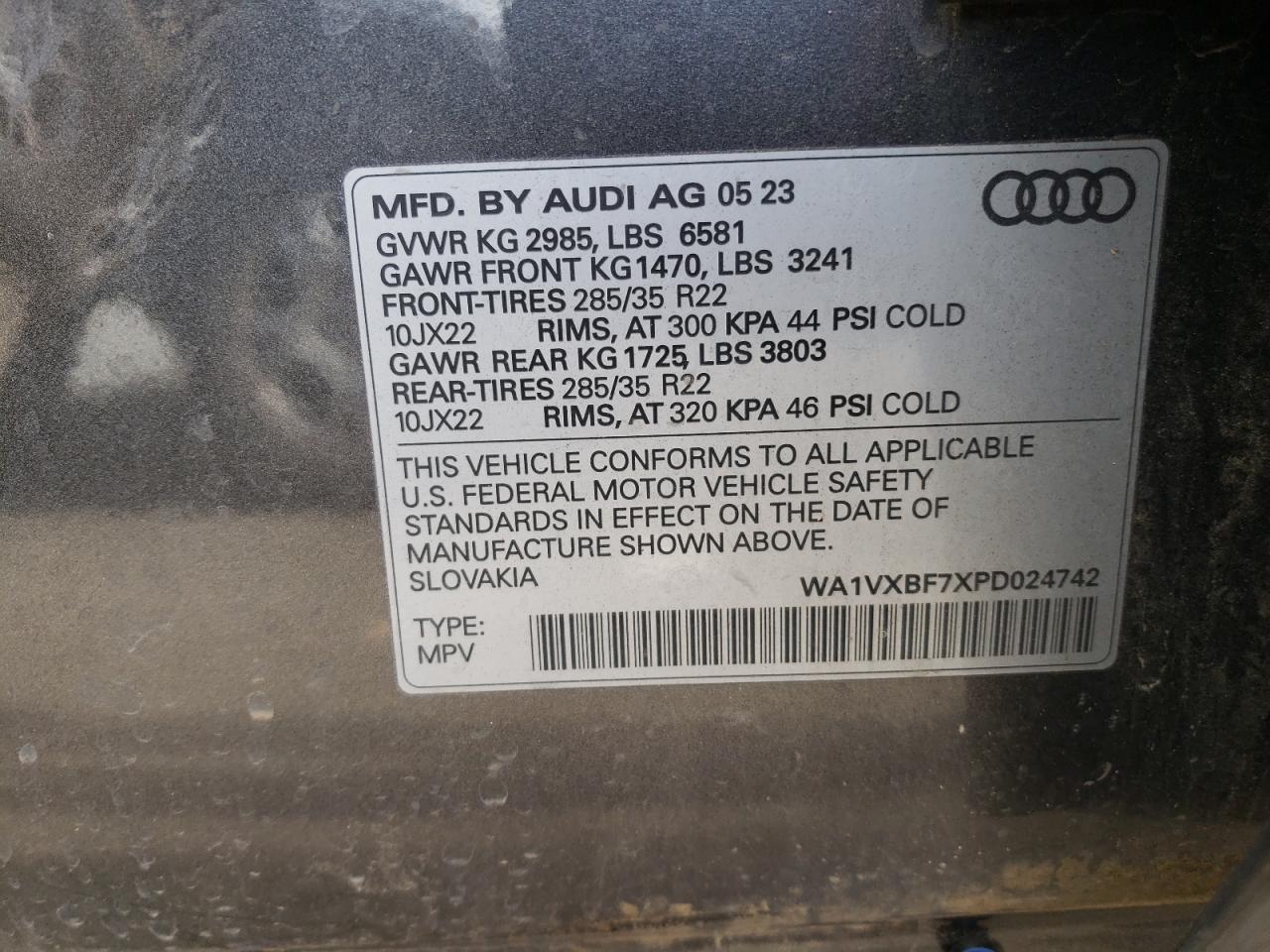 2023 AUDI Q7 PRESTIGE VIN:WA1VXBF7XPD024742