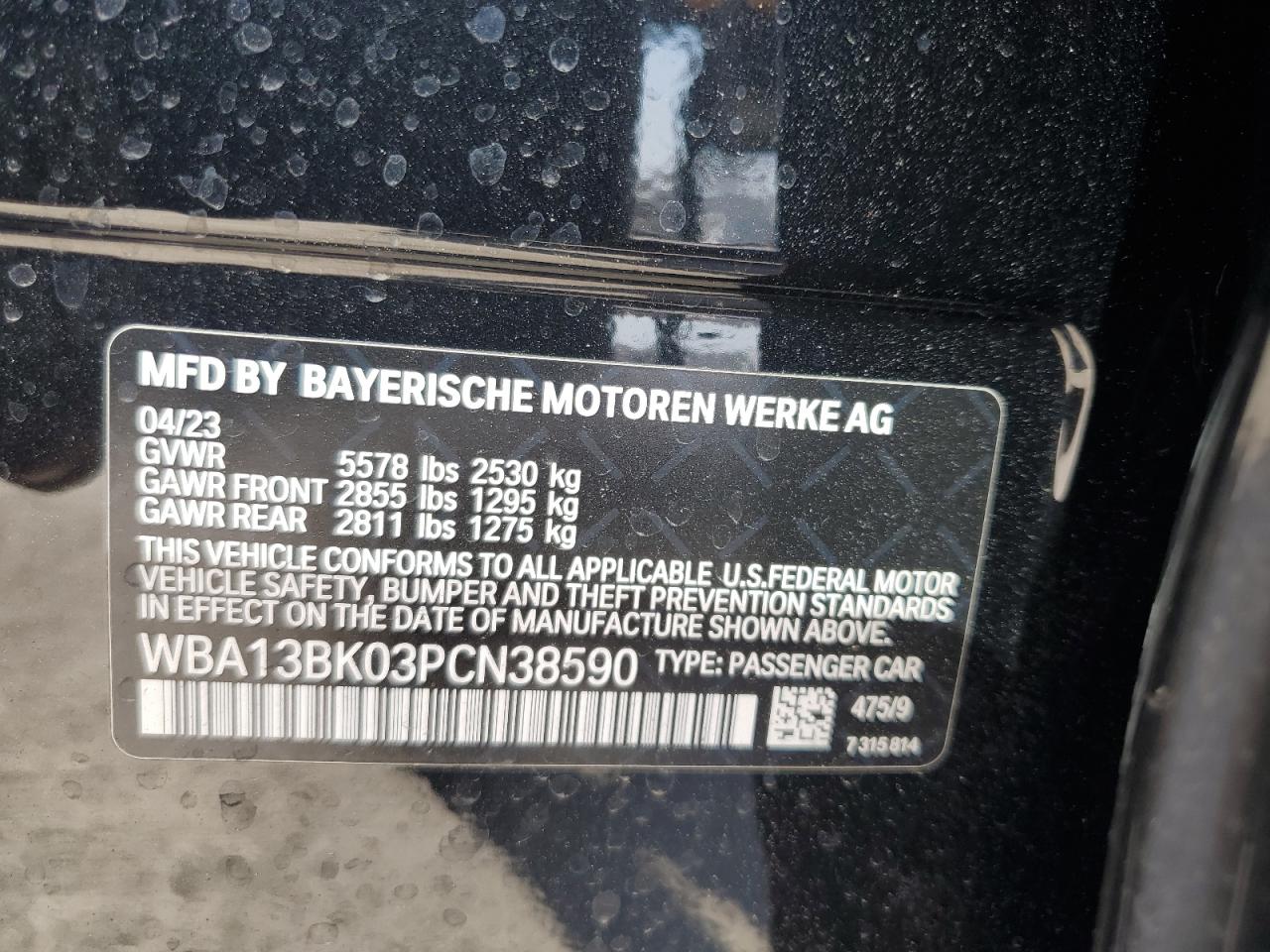 2023 BMW M550XI VIN:WBA13BK03PCN38590