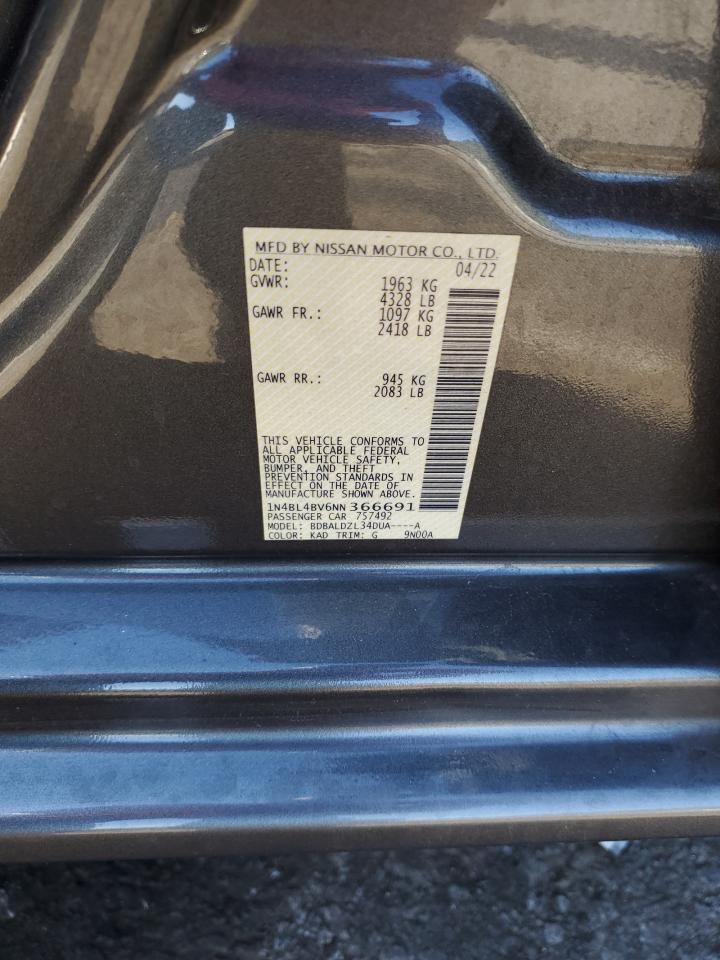2022 NISSAN ALTIMA S VIN:1N4BL4BV6NN366691
