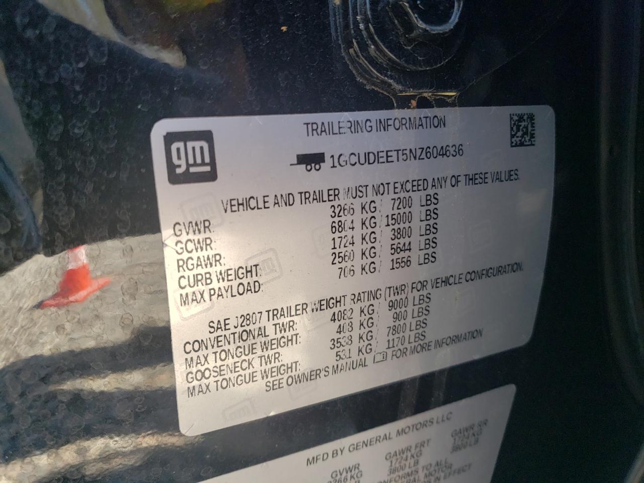 2022 CHEVROLET SILVERADO K1500 RST VIN:1GCUDEET5NZ604636