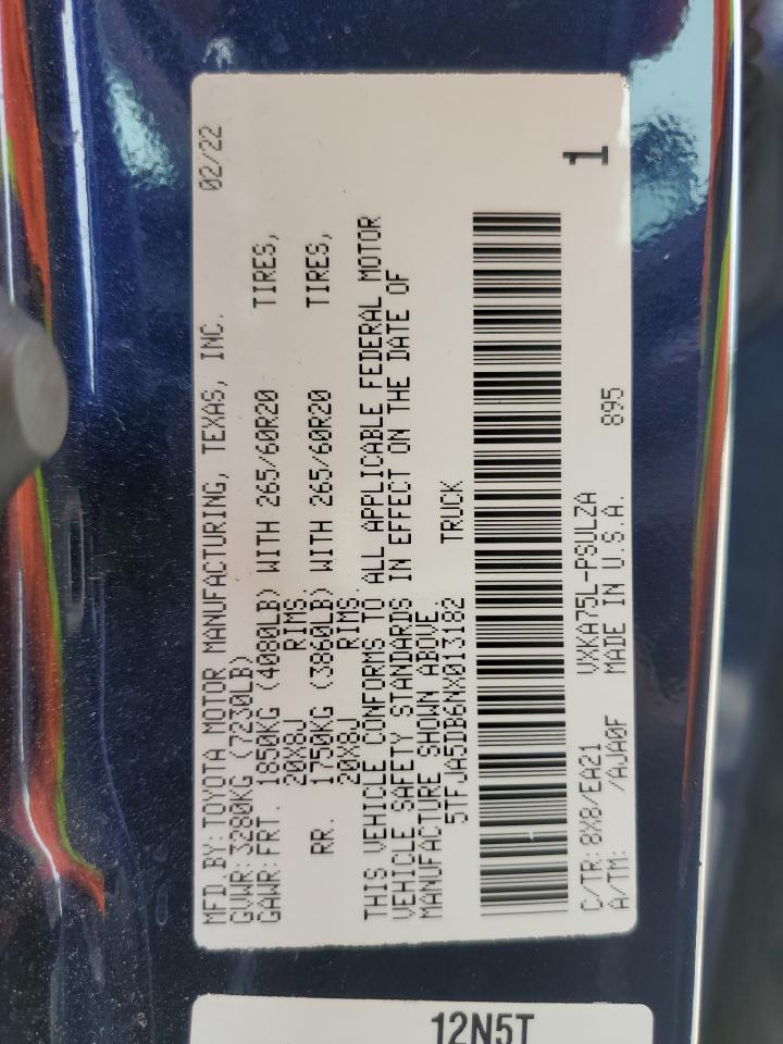 2022 TOYOTA TUNDRA CREWMAX LIMITED VIN:5TFJA5DB6NX013182